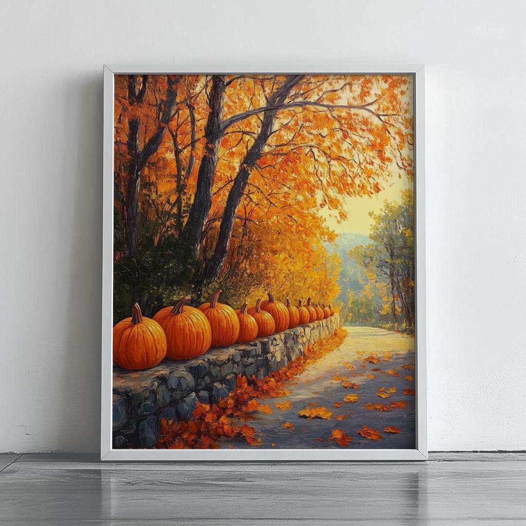 Fall Pumpkin Path Printable - Rustic Fall Landscape Wall Art, Cozy ...