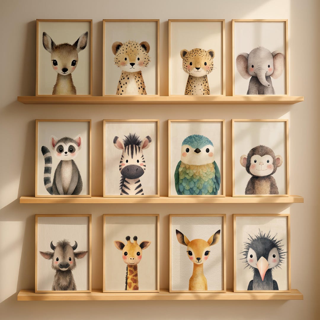 Printable Nursery Wall Art Set of 22, Cute Animal Prints, Baby Room ...