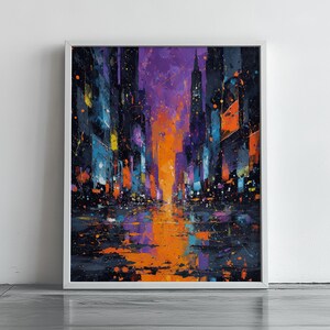 Cyberpunk Cityscape in Vibrant Abstract Style - Printable Wall Art, Futuristic Neon Decor, Digital Painting with Electric Colors 125