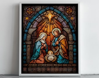 聖家族：ステンドグラス風のキリスト降誕シーン - デジタル