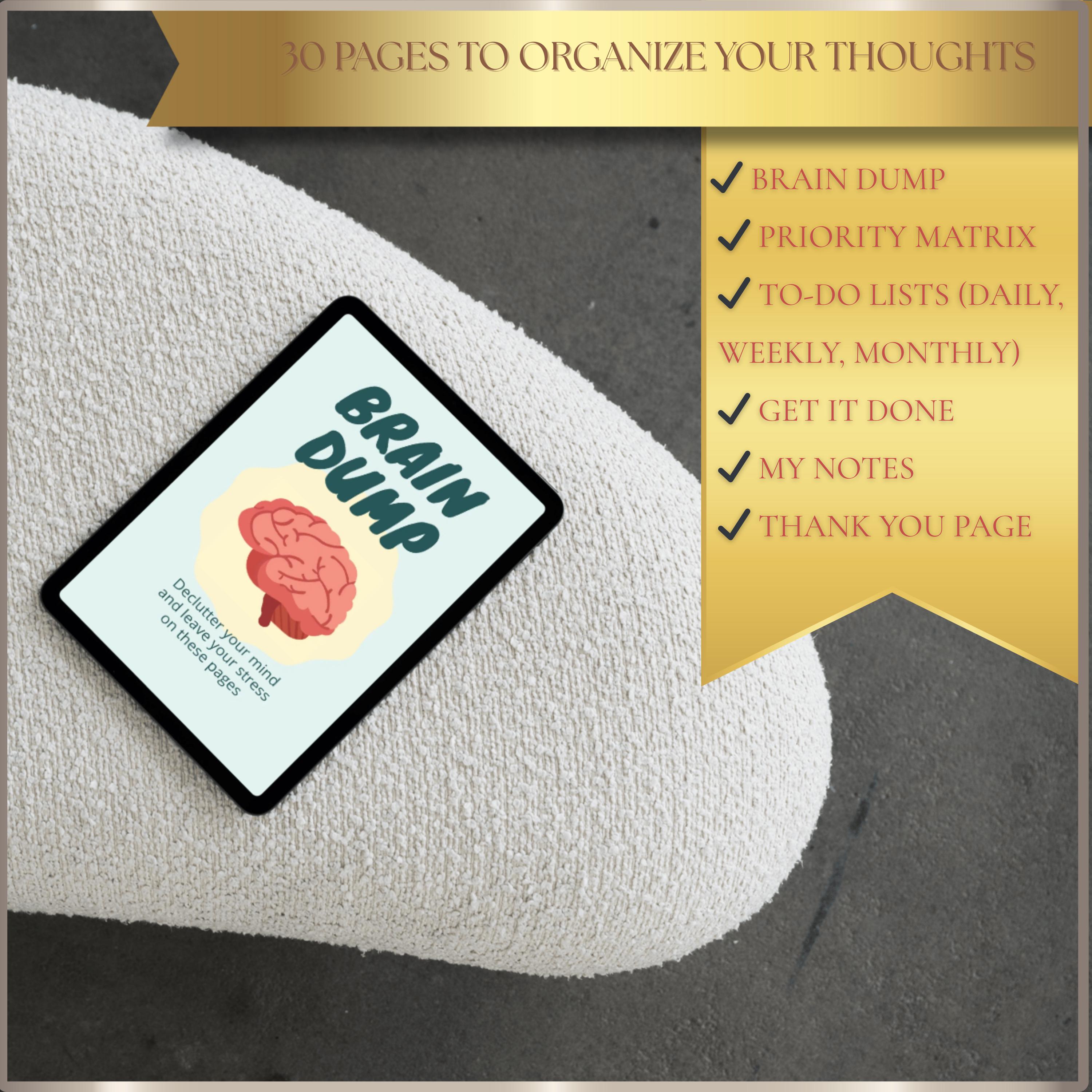 Brain Dump Planner : Printable (PDF) and Editable (canva) Goal Setting ...