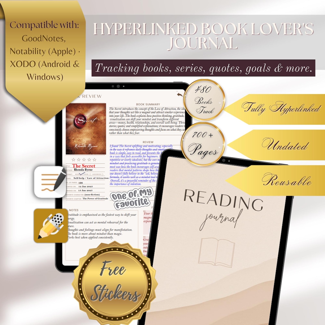 Reading Journal | Digital and Hyperlinked | Book Review Tracker ...