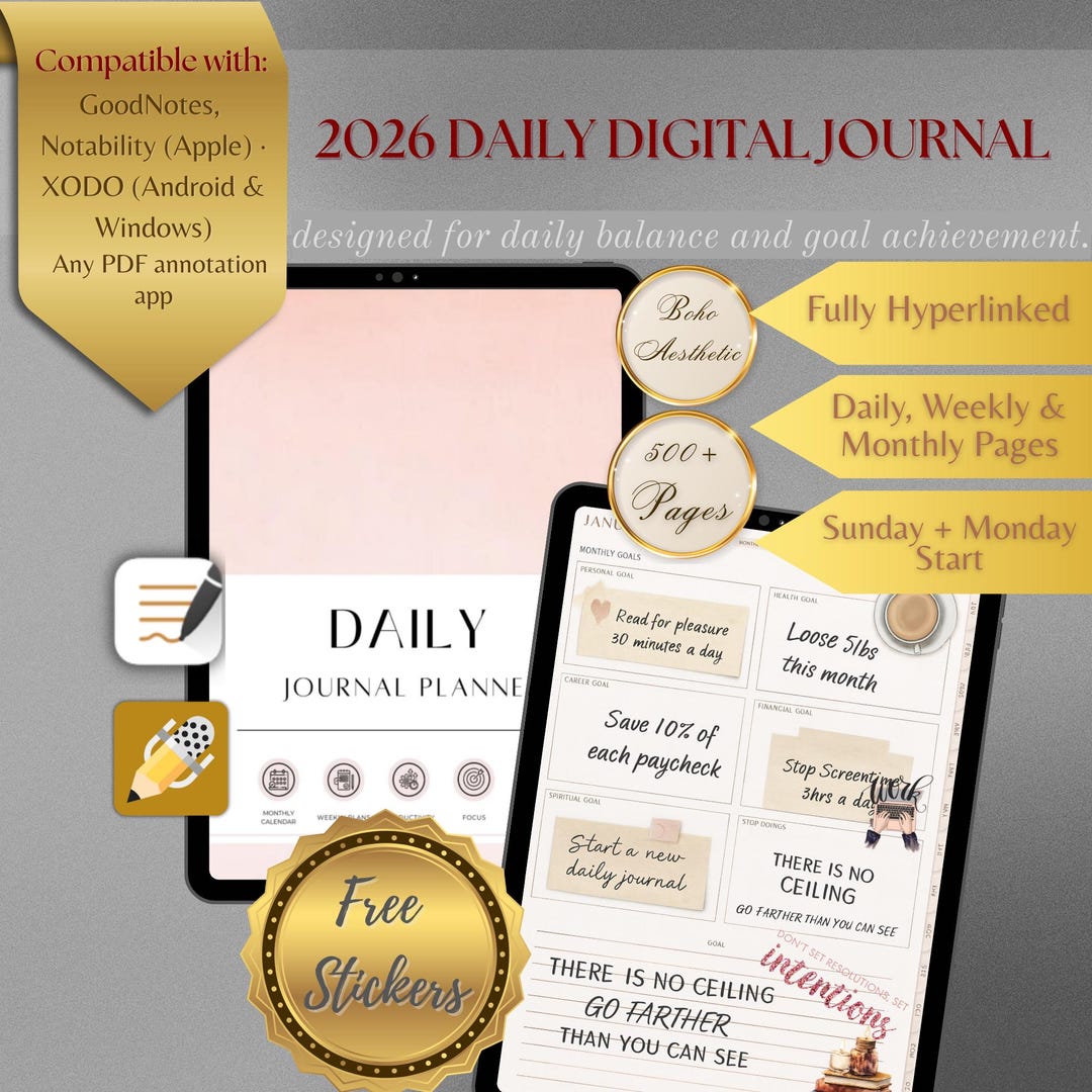 2026 Goodnotes Daily Journal Digital Planner : Hyperlinked Notability ...