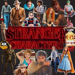 Clipart med främlingar 35+ | Kuslig skräckväggkonst PNG JPG | Upp och nervända fantasikaraktärer | Utskrivbar