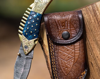 Damascus steel Handmade Fish Folding knife