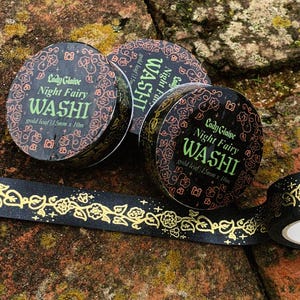 NIGHT FAIRY Washi Tape | Gold Foil | Medieval | Fantasy-Inspired | Stationery | Gift Wrap | Art Journal