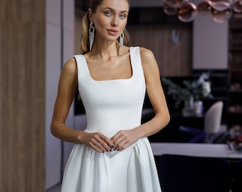White Mini Corset Wedding Dress: Open Back Civil Ceremony Bridal Gown