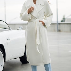 Cream Wool Blend Maxi Coat: Elegant Oversize Winter Outerwear