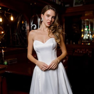 White Corset Mini Wedding Dress: Strapless Bachelorette Party Dress