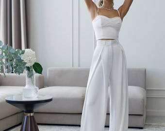 White  Bridal Pants, Women Palazzo Pants