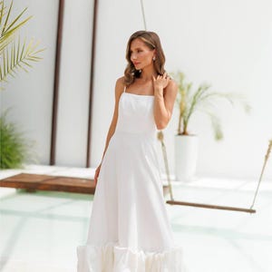 White Crepe Maxi Dress: Ruffle Hem Bridal Gown