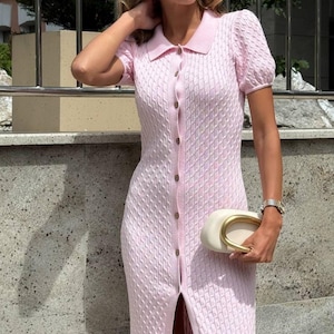 Dusty Pink Midi Dress -Cotton Dress- Midi dress -Pink midi dress- Basic midi dress-Basic pink dress - Office dress-Everyday dress