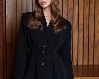 Elegant Black  Suit Set: Women's Formal Two-Piece Outfit
