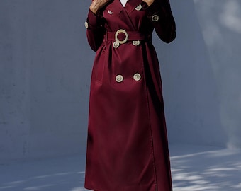 Cotton Trench Coat with Belt: Elegant Double Breasted Fall Outerwear