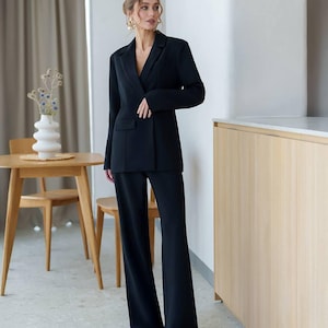 Black Women’s Suit Set –Elegant Blazer and Pants Set for Work or Events|Tailored Two-Piece Set|Classic 2-Piece Formal Business|Workwear Suit
