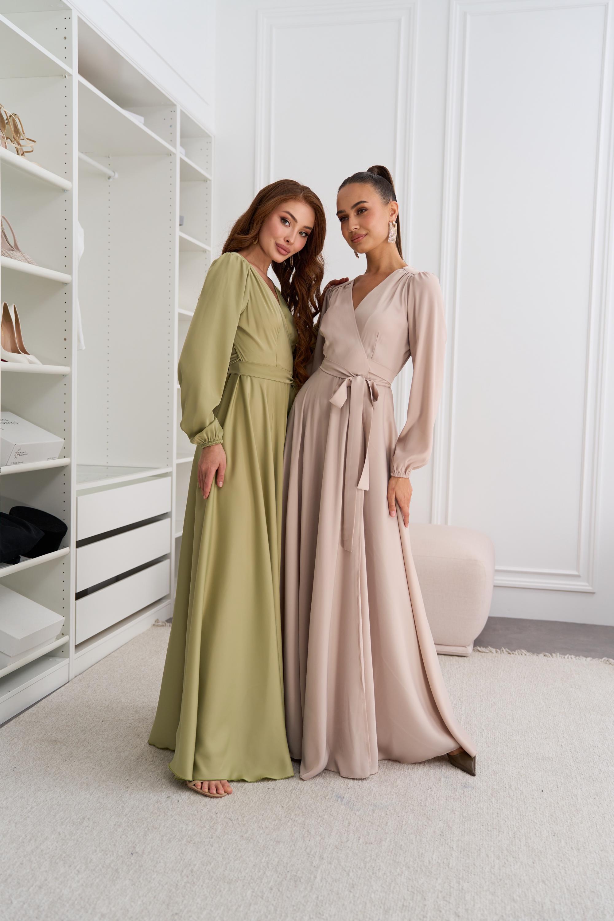 Olive Green Satin Wrap Dress - Etsy