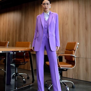 Lavender Crepe Pants Suit: Women&#39;s Blazer, Vest & Trousers