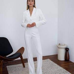 Traje blanco de dos piezas para mujer, traje de novia blanco, traje de boda para mujer, traje de boda civil, traje formal blanco para novia, elegante traje de pantalón a medida.