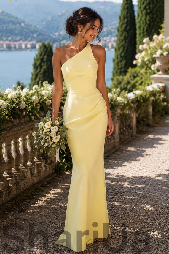 butter yellow maxi dress formal One Shoulder | Yellow Evening Dress | Elegant Gown | Wedding Guest Dress | Bridesmaid Maxi Dress butter yellow dress