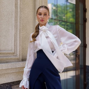 Individual -Organza Blouse | Elegant Sheer Tie Neck Shirt | Romantic Transparent Top
