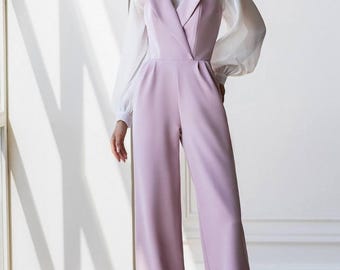 Blush Corset Jumpsuit , Soft Pink Wide Leg Pantsuit,
