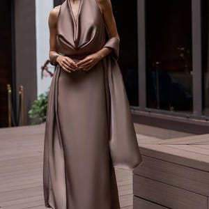 Chocolate Satin Wedding Dress, Brown Maxi Dress, Elegant Evening Gown,Brown Dress, Engagement Dress, Wedding Guest Dress,Maxi dress