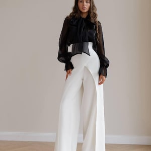 Hoch taillierte Korsetthose für Frauen|Elegante Hose mit weitem Bein|Formelle Partyhose|Businesshose, Bürohose, Brauthose