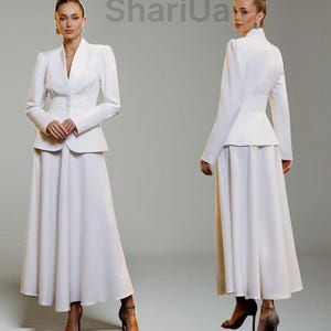 Wedding  Suit ,Bridal Skirt suit,Bridal Suit Minimalist  Skirt Suit: Bridal Blazer & Midi Skirt