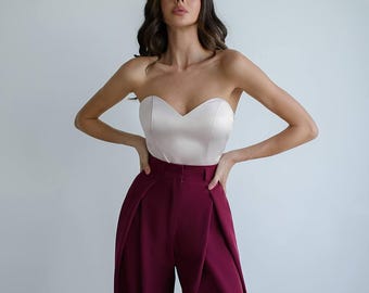 Bustino da sposa senza spalline in raso, top corsetto a cuore