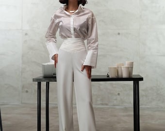 High-Waisted Palazzo Pants: Wide Leg Crepe Trousers - Office & Formal Wear