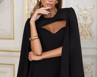 Robe corset noire avec jupe en mousseline, Cape noire