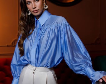 blue dress blouse Skywashed Blue Tie-Front Blouse | Trendy Women's Tops