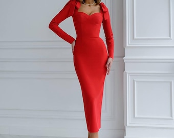 strapless open back dress Elegant Red Fit and Flare Formal Prom Evening Dress HB129A Size 20W / Red main image 1