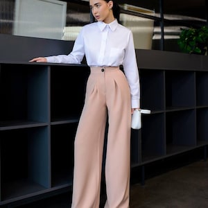 High Waist Palazzo Pants: Elegant Wide Leg Crepe Trousers