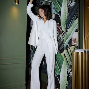 White Bridal Pantsuit: 3-Piece Blazer Vest Trouser Set