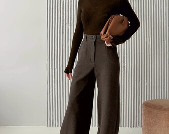 Vintage Ralph Lauren Wool Cashmere Slacks | 90s Gray Tweed, Size 8 