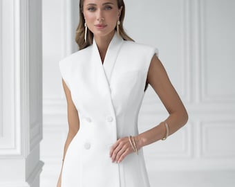 White Tailored Vest: Classic Women's Office Waistcoat