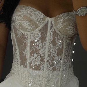 Handmade Bridal Lace Corset Top: Sequin Wedding Bustier
