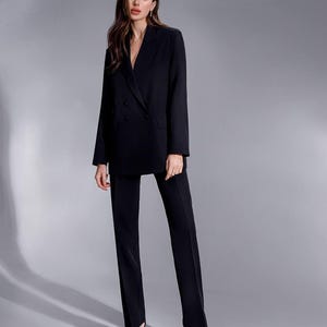 Black 2-Piece Pantsuit – Tailored Blazer, Trousers & Blazer Set | Professional Women's Business Formal Workwear- formal black suit for women