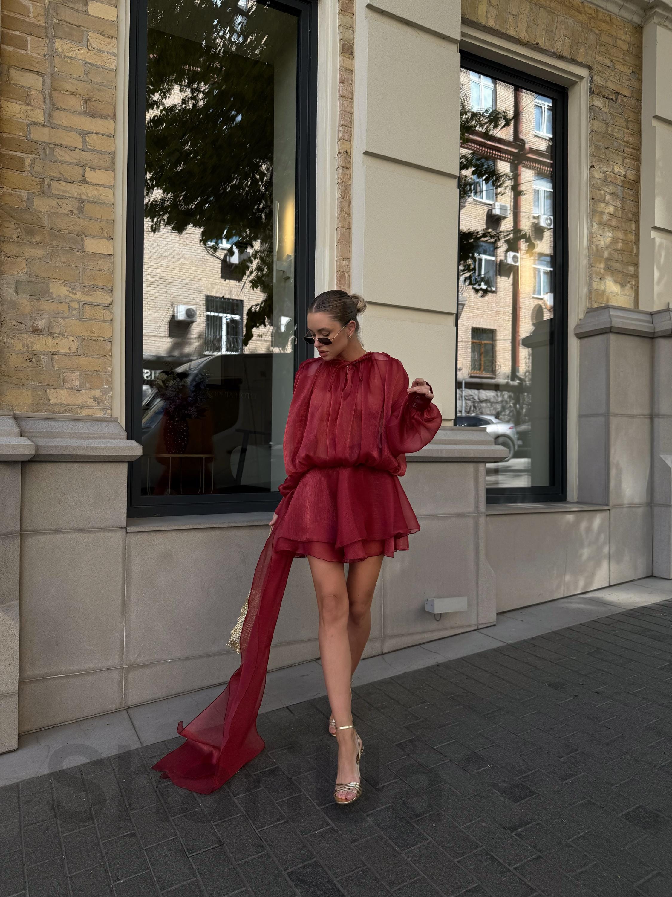 short wine colored bridesmaid dresses Makenzie Modest Short Sleeves Slit Maxi Chiffon Bridesmaid Dresses, Burgundy main image 0