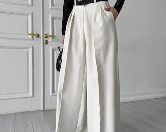Wide Leg Palazzo Pants: Elegant High Waist Suit Trousers
