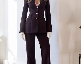 Chocolate Brown Suit – Elegant Women Pantsuit