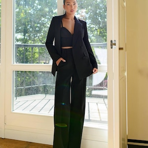 Black 3-Piece Pantsuit with Top – Tailored Blazer, Trousers & Top Set | Professional Women's Business Formal Workwear
