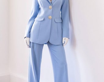 Traje verde oliva – Conjunto de chaqueta y pantalón, elegante traje a medida, traje minimalista para mujer