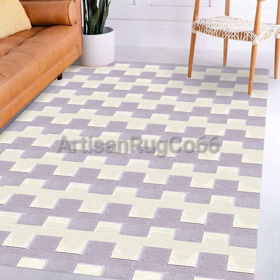 Hand Tufted Modern Geometric Rug in Grey & Ivory, Contemporary Pattern ...