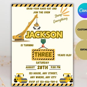 Construction Birthday Invitation: Dump Truck Crane Party (Digital Download