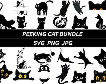 Peeking Cat SVG Bundle: Kitten Silhouette Clipart (Digital Download)