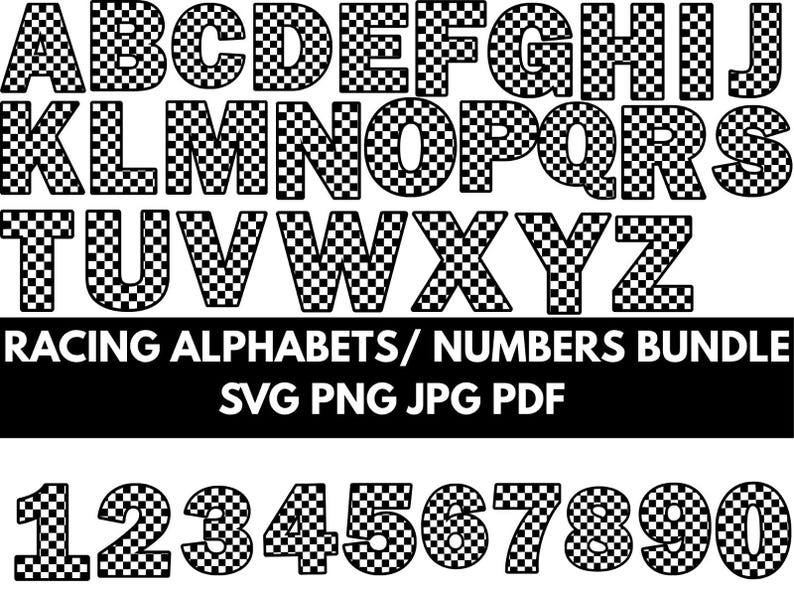 RACING Checkered Svg, ALPHABET and Numbers Svg, Racing Font, Speed ...