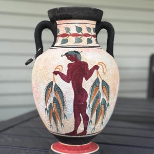 Handmade Greek Vase – Museum Replica Amphora | Hand-Painted Terracotta Pottery | Vintage Greece Souvenir Décor