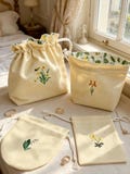 Handmade Cotton Drawstring Bag- Personalized Birth Flower Embroidery- Custom Size Available- Embroidered Gift Pouch- Embroidered Makeup Bag product logo